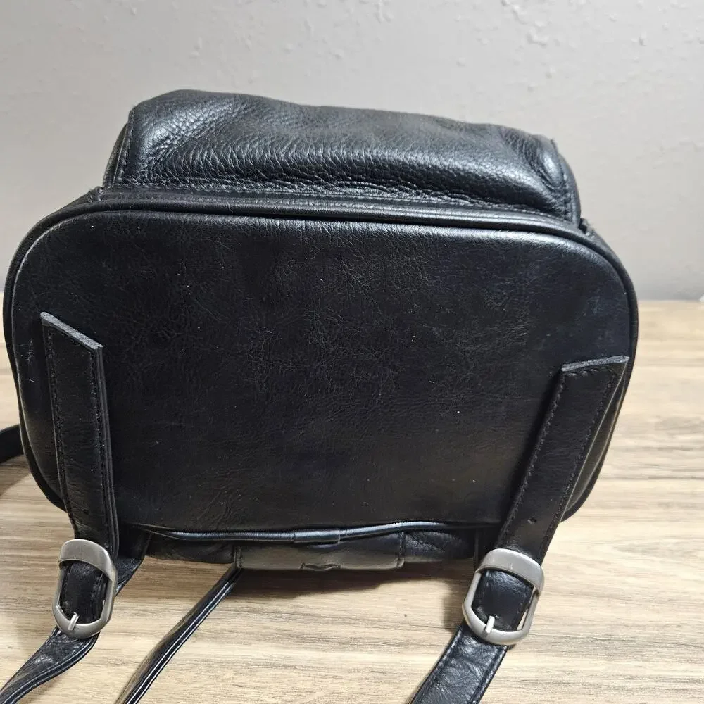Carriage House Pebbled Black Leather Backpack Y2K Classic Biker Chic Purse